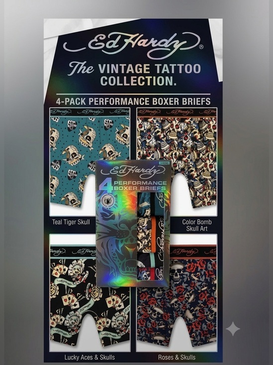 Ed Hardy Other - Ed Hardy Men’s Performance Boxer-Briefs tattoo art inspired four pack 36-38 L